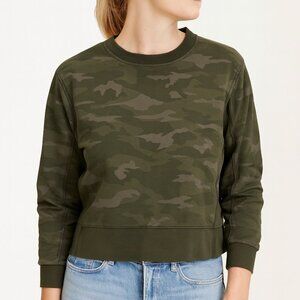 Athleta Fallon Camo Sweatshirt Olive Green Pullover Cropped Size Medium